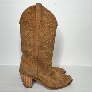 Vintage Made in USA Cowgirl Western Suede Leather Boots Tan Size 7.5 Women’s